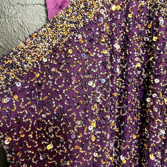 ✨ SCALA Plum and Gold Vintage Beaded Gown – Size Medium ✨ - Picture 8 of 16